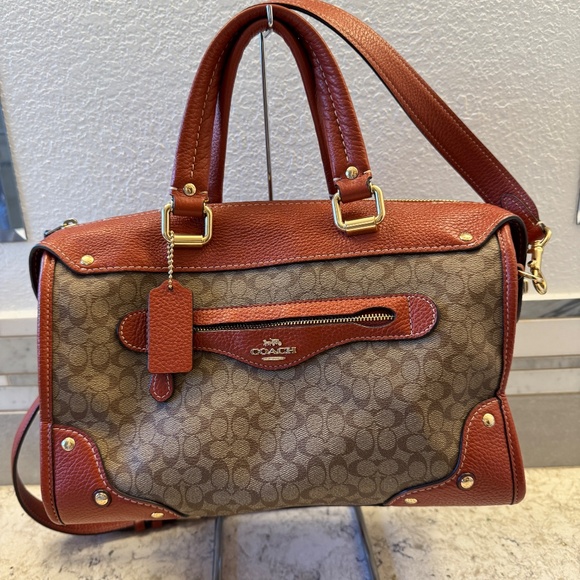 Women's Coach Millie Satchel in Signature Colorblock Canvas Khaki terracotta - Picture 2 of 16